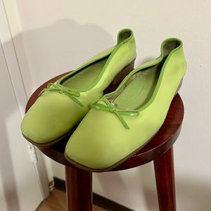 Light green Togo square toe leather ballet flats
